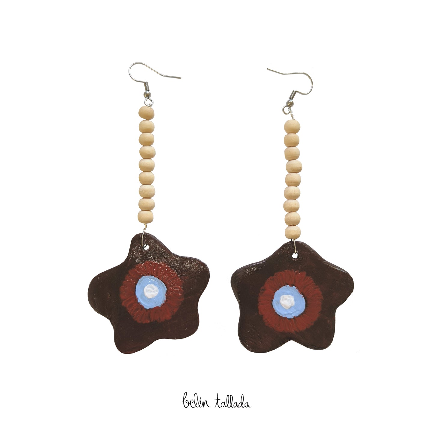 Pendientes burdeos madera